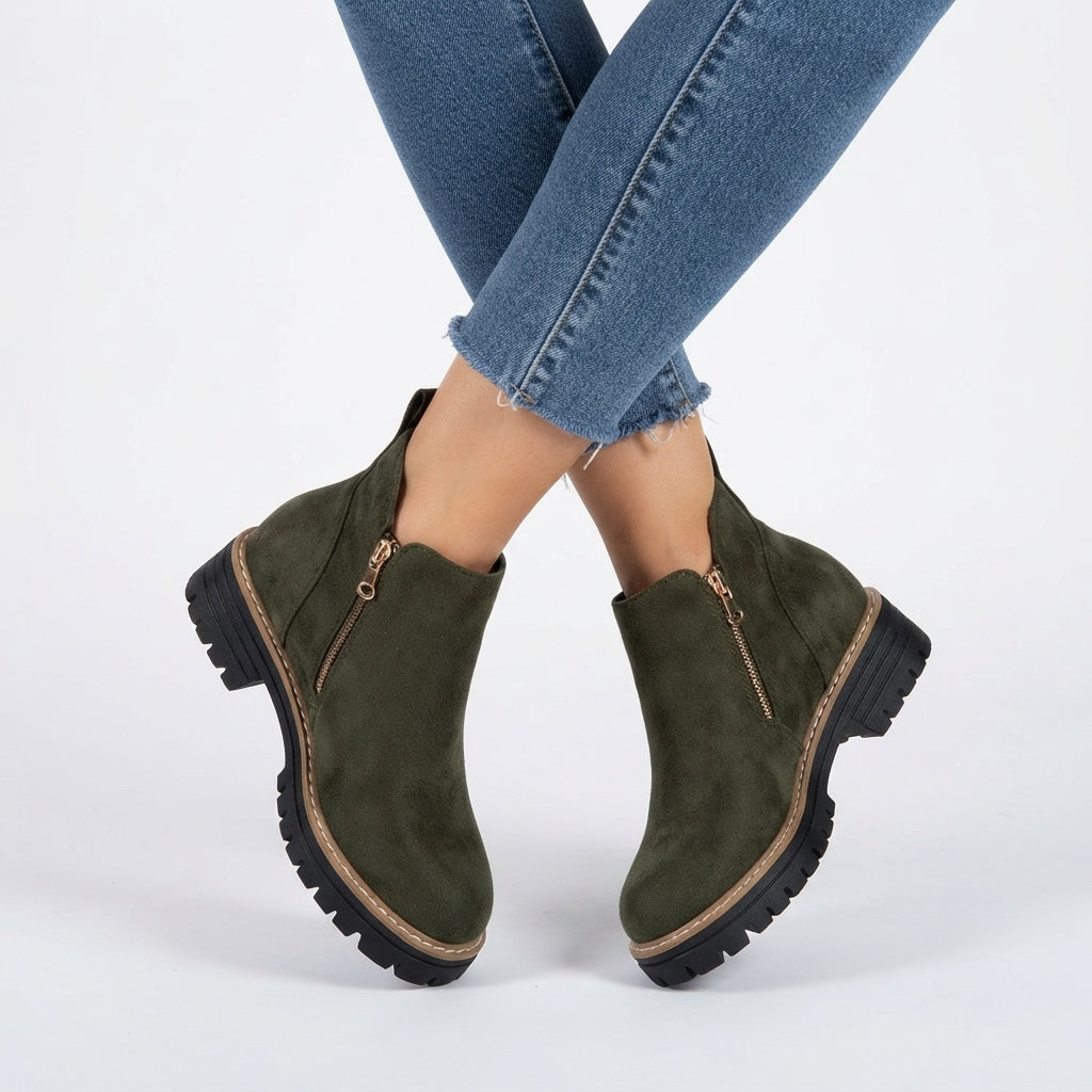 Cushioned Platform Ankle Boots, Supportive Side Zip