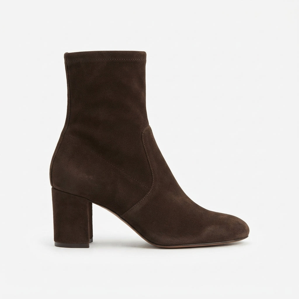 Brown Suede Ankle Boots, Block Heel Cushioned Interior
