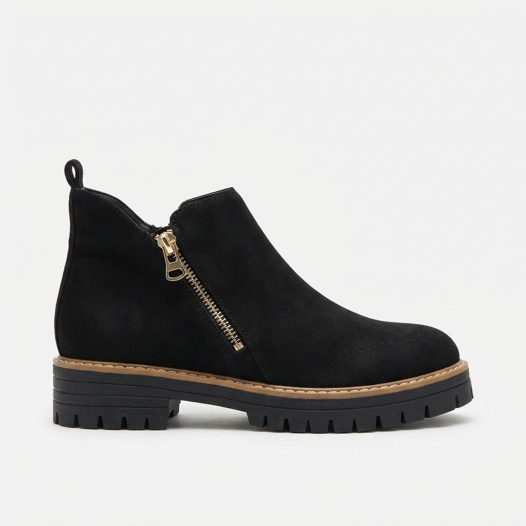 Cushioned Platform Ankle Boots, Supportive Side Zip