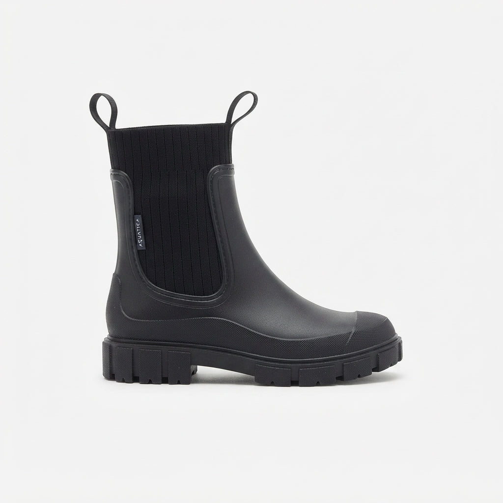 Waterproof Rubber Chelsea Boots, Knit Collar Lug Sole