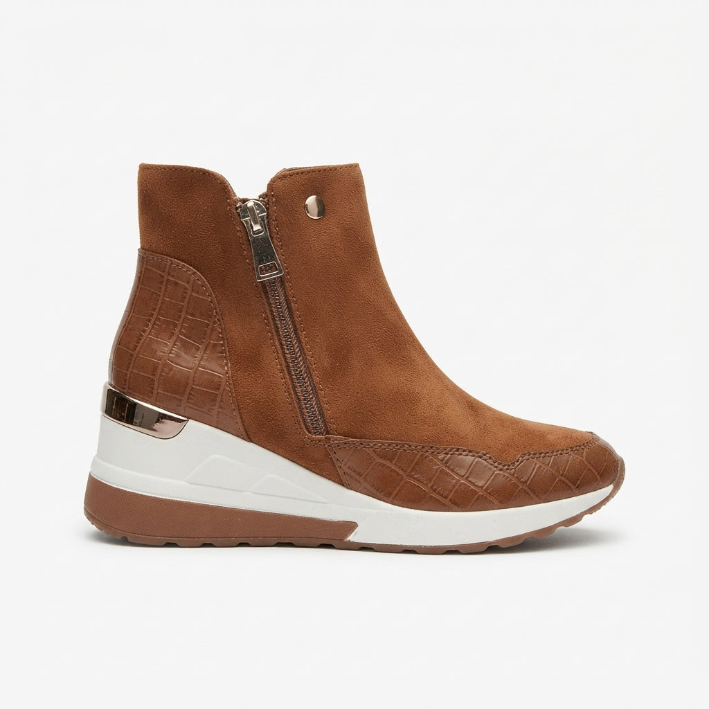 Suede Ankle Boots, Wedge Insole and Side Zip Closure