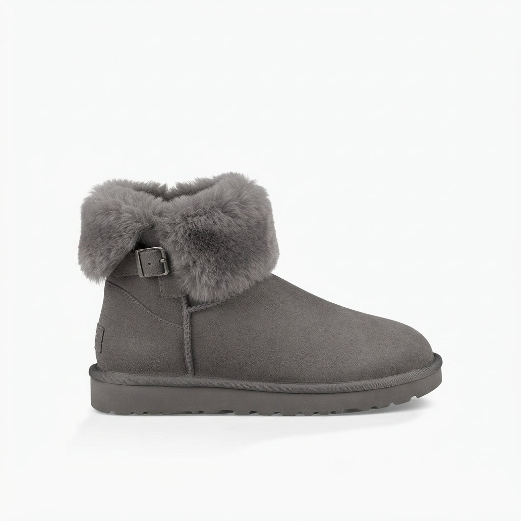 Buckled Ankle Snow Boots, Plush Cuff Suede Look Upper