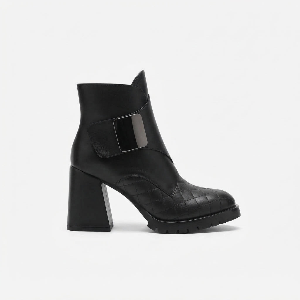Pointed Toe Ankle Boots, Chunky Block Heel Cushioned