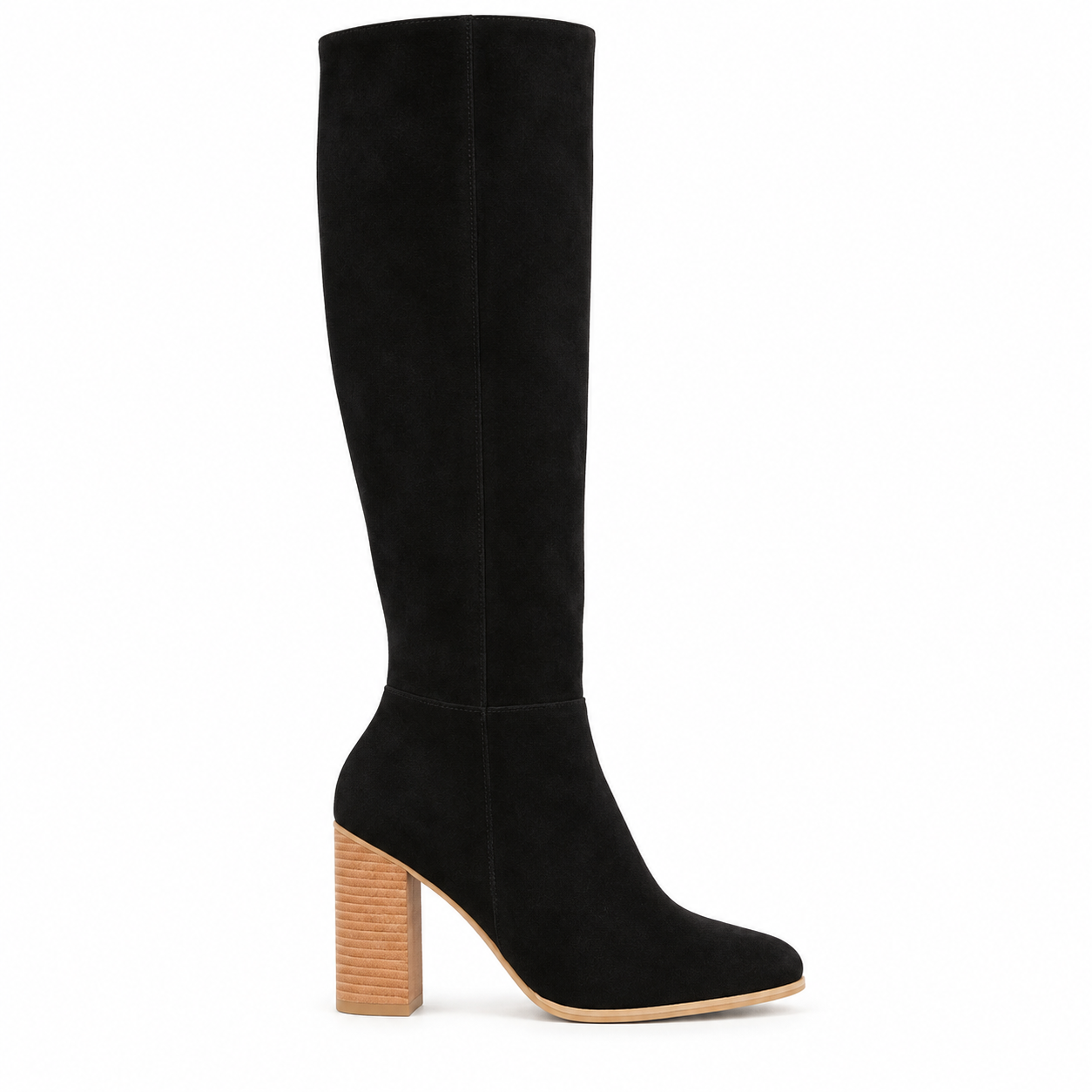 Knee High Cowboy Boots, Suede Block Heel with Side Zip