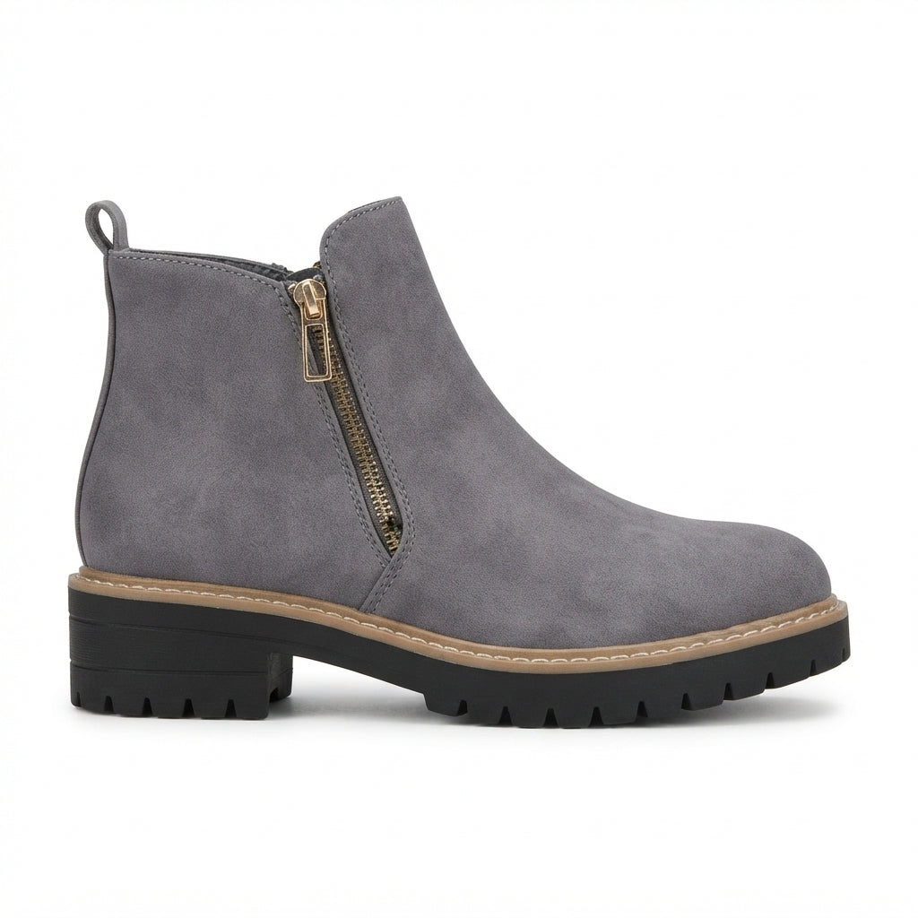 Orthopedic Ankle Boots, Heeled Side Zip and Lug Sole