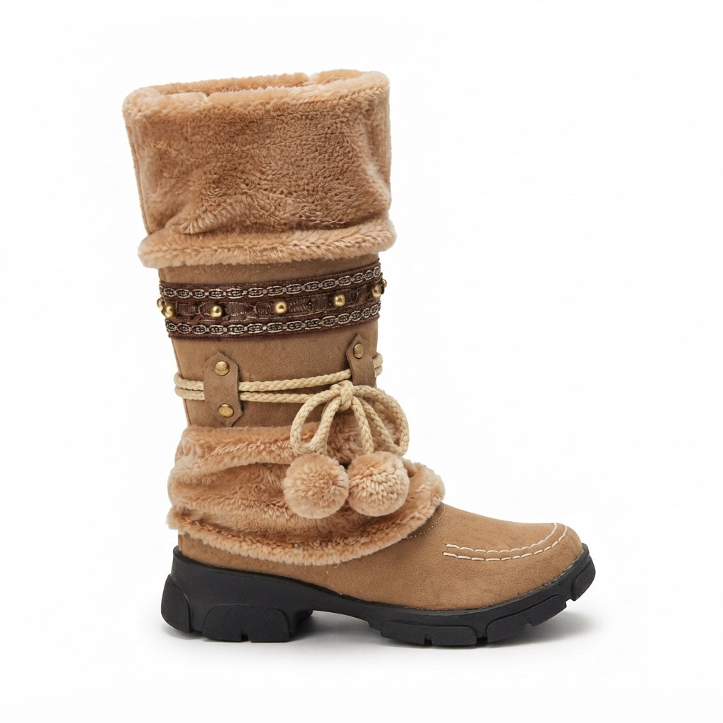 Slouch Winter Boots, Faux Fur Cuff Flat Cushioned Sole