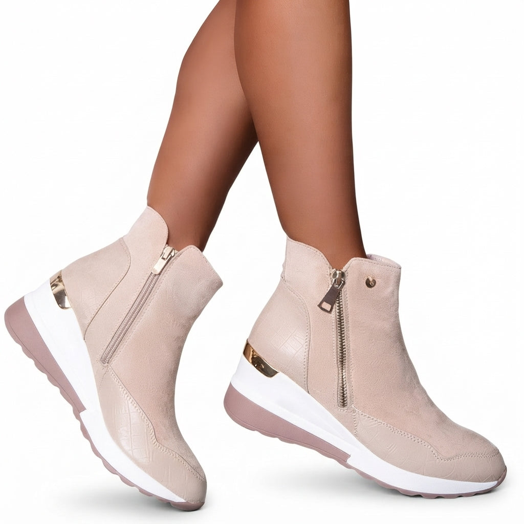 Waterproof Wedge Ankle Boots, Insulated Winter Side Zip