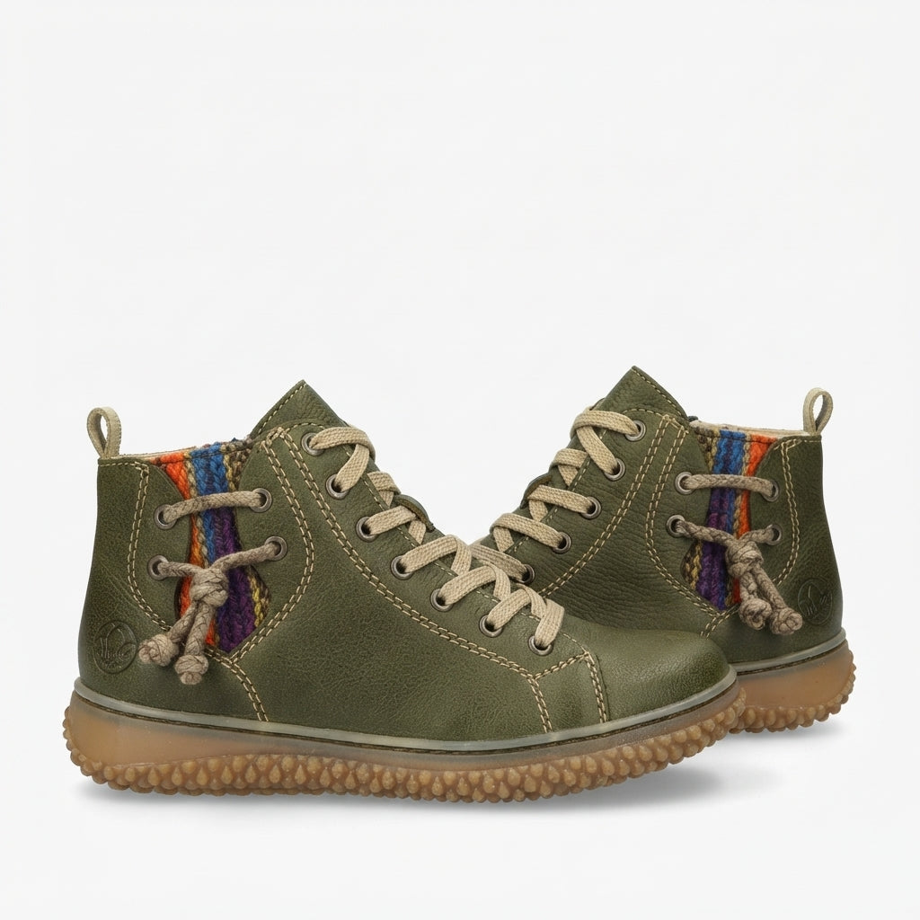 Warm Lined Combat Boots, Woven Panel Lace-Up Lug Sole