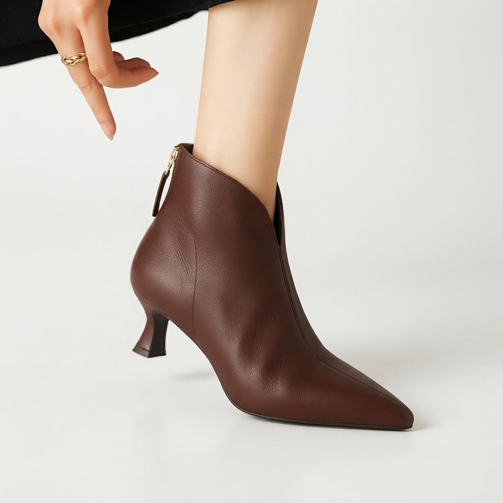 Kitten Heel Ankle Boots, Pointed Toe Back Zip Closure