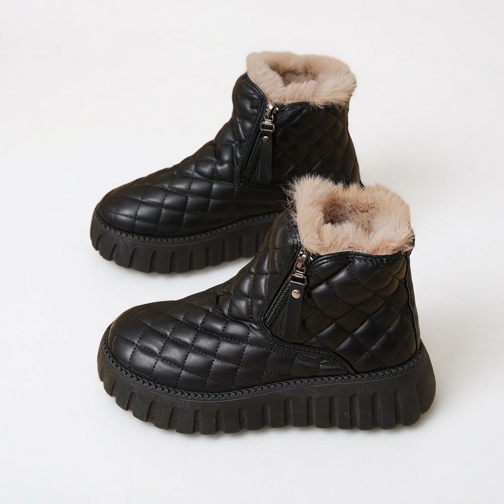 Quilted Winter Ankle Boots, Water Resistant Fur Lined