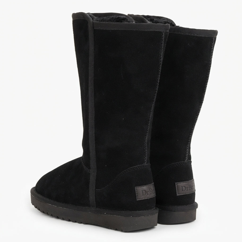Fleece Lined Knee High Winter Boots, Suede Look Zip