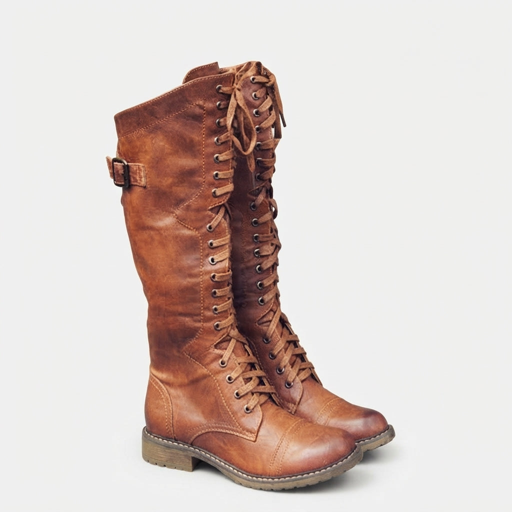Flat Knee High Boots, Full Lace Up Orthopedic Insole