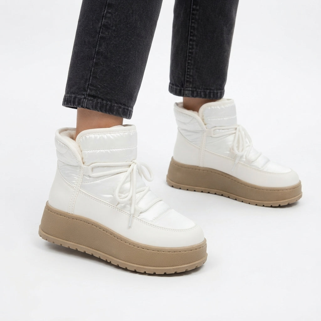 Plush Lined Platform Ankle Boots, Lug Sole Lace-Up