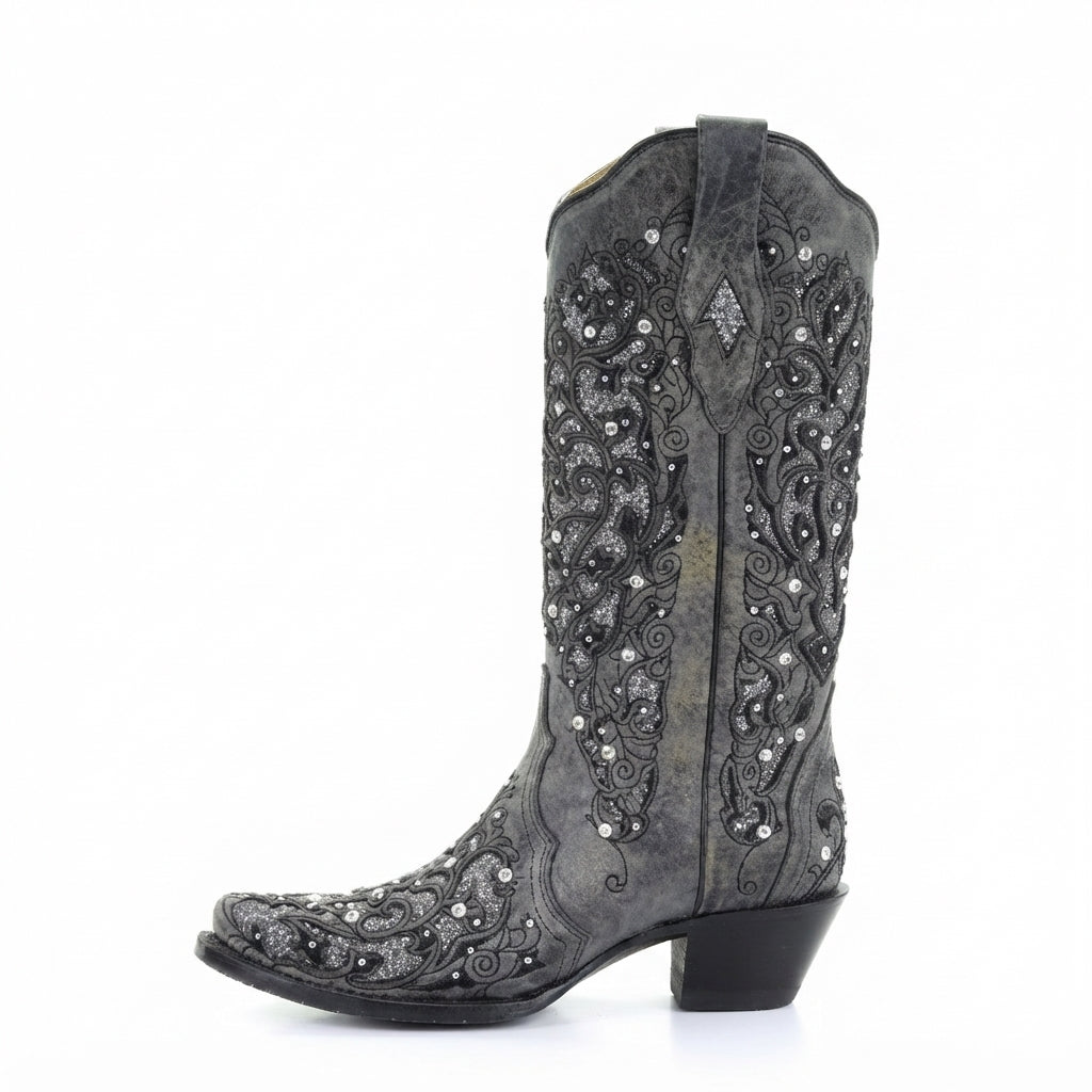 Sequin Cowboy Boots, Knee High Embroidered Pointed Toe