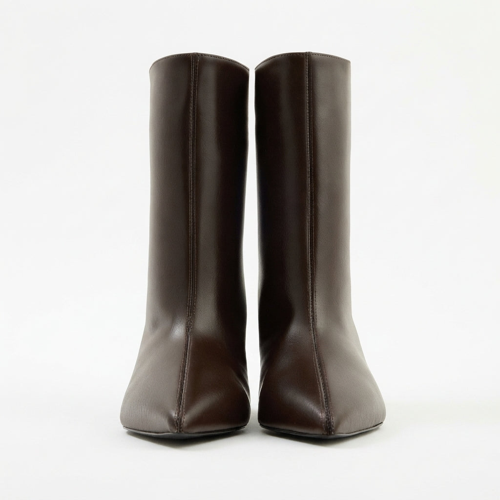 Leather Kitten Heel Ankle Boots, Smooth Sleek Pointed Toe