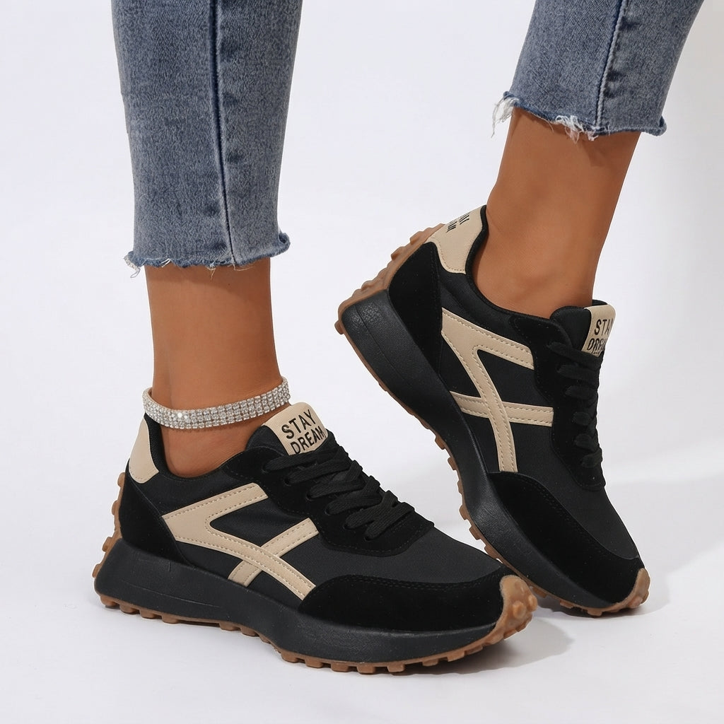 Retro Lace-Up Trainers, Cushioned Non-Slip Walking Sole