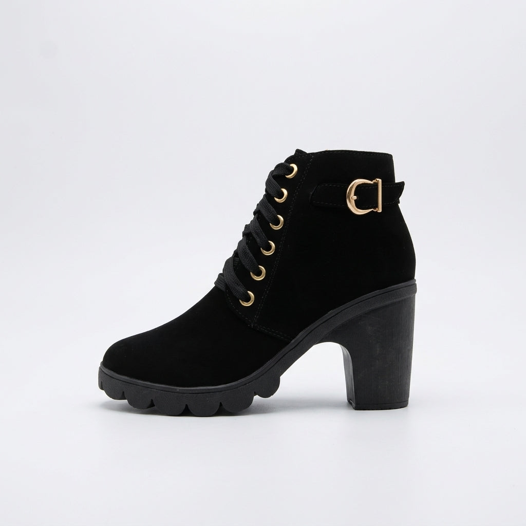 Heeled Platform Ankle Boots, Lace Up with Grip Sole