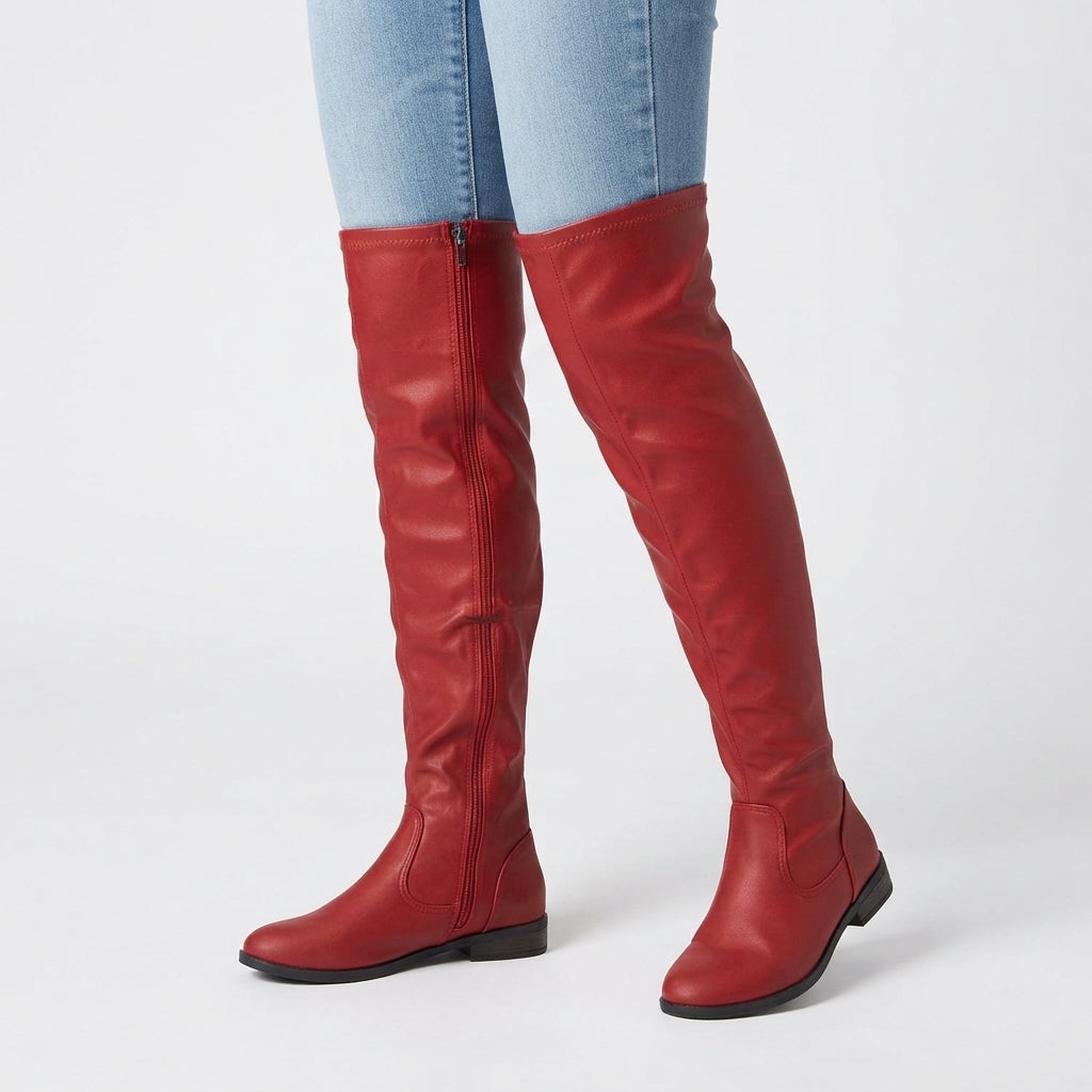 Over The Knee Boots, Stretch Slim Shaft Low Block Heel