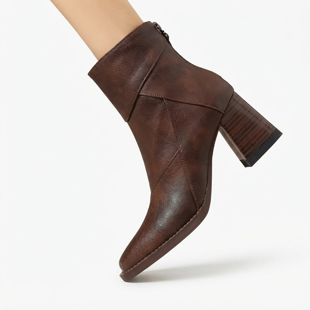 Leather-Look Ankle Boots, Side Zip Block Heel Style