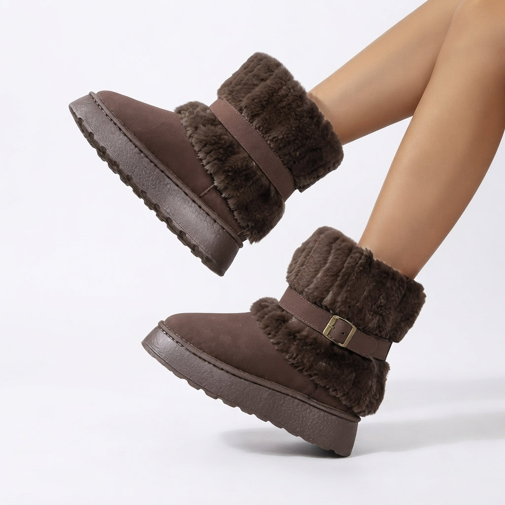 Fur Trimmed Snow Boots, Cushioned Ankle Winter Boots