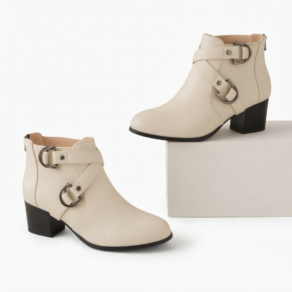 Cross-Strap Ankle Boots, Block Heel Buckle Booties