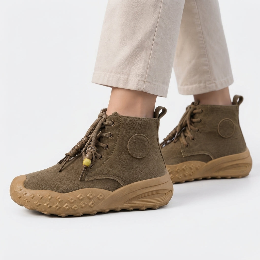 Lace Up Suede Platform Ankle Boots, Textured Grip Sole
