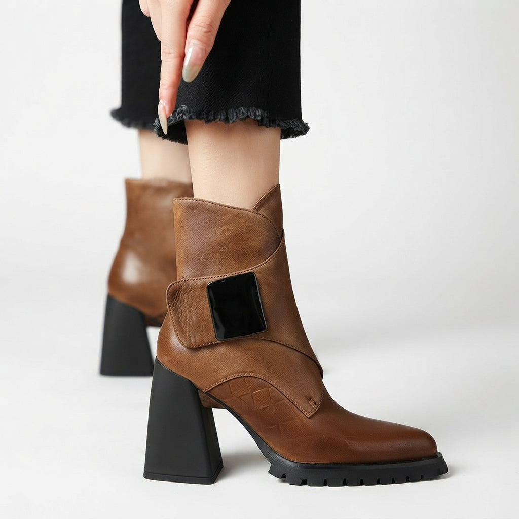 Pointed Toe Ankle Boots, Chunky Block Heel Cushioned