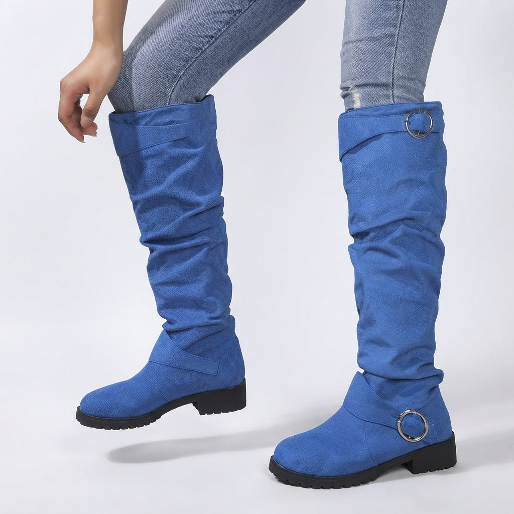 Over The Knee Slouch Boots, Buckle Strap Block Heel