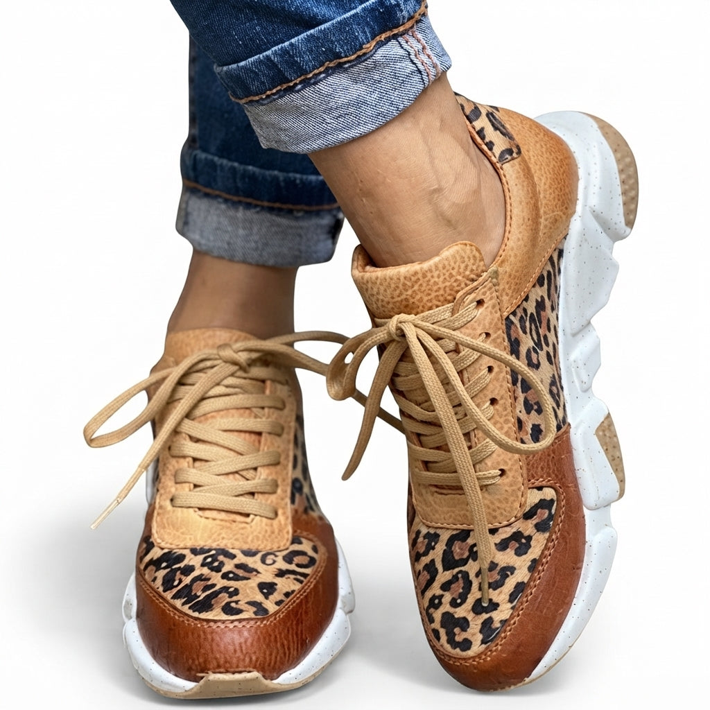 Leopard Print Chunky Trainers, Cushioned Platform Sole