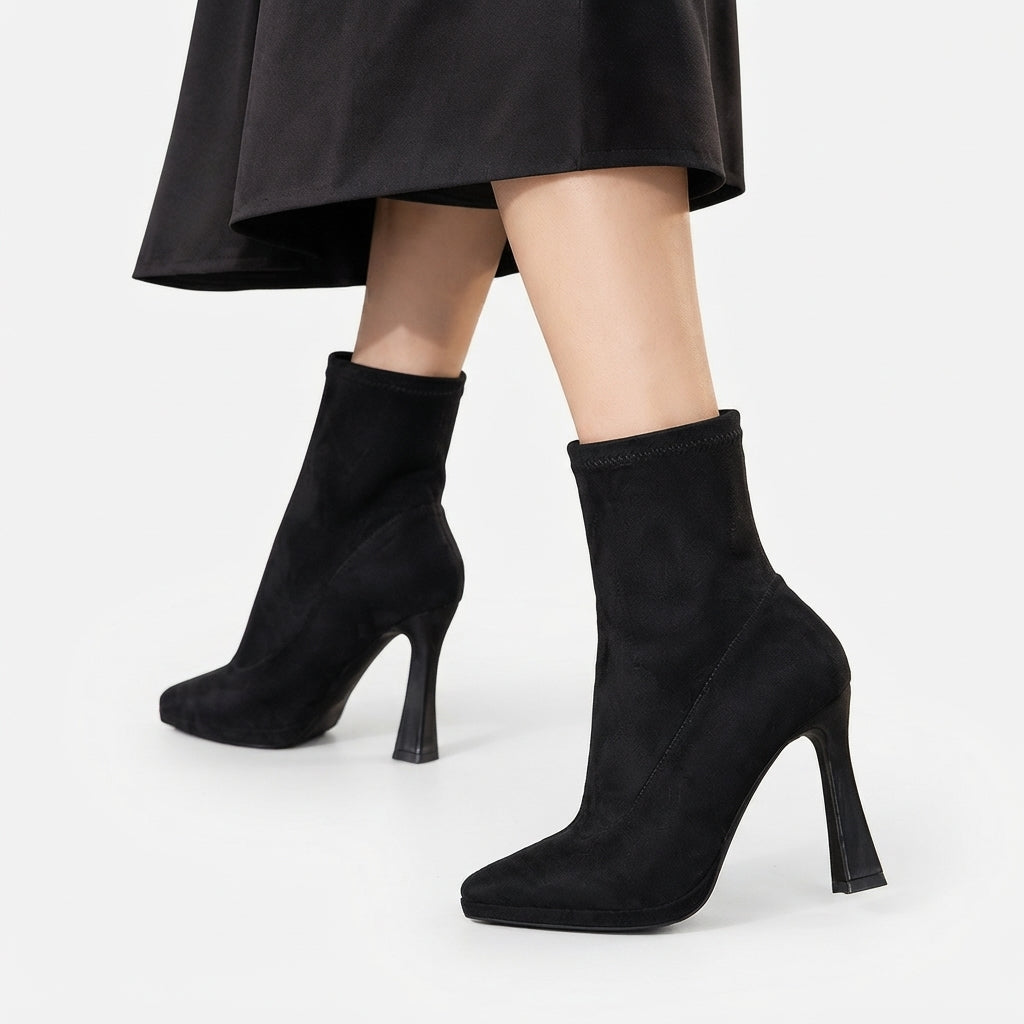Platform Sock Boots, Stretch Upper Flared Heel Ankle