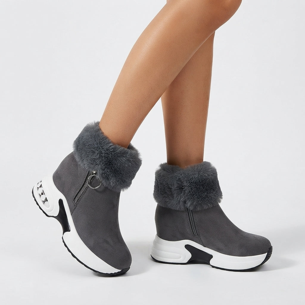 Faux Fur Platform Ankle Boots, Cushioned Air Pocket Sole