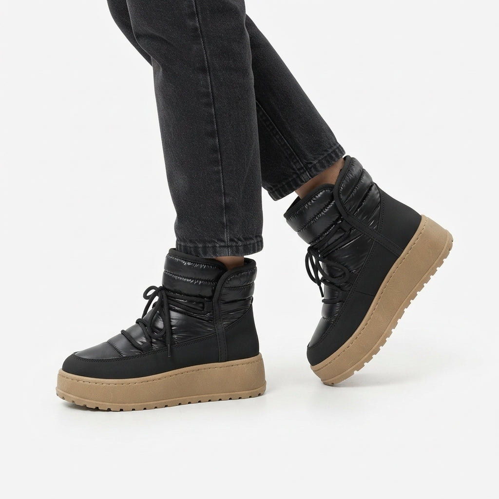 Plush Lined Platform Ankle Boots, Lug Sole Lace-Up