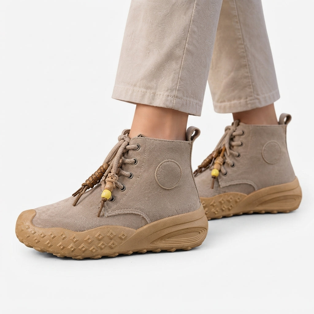 Lace Up Suede Platform Ankle Boots, Textured Grip Sole