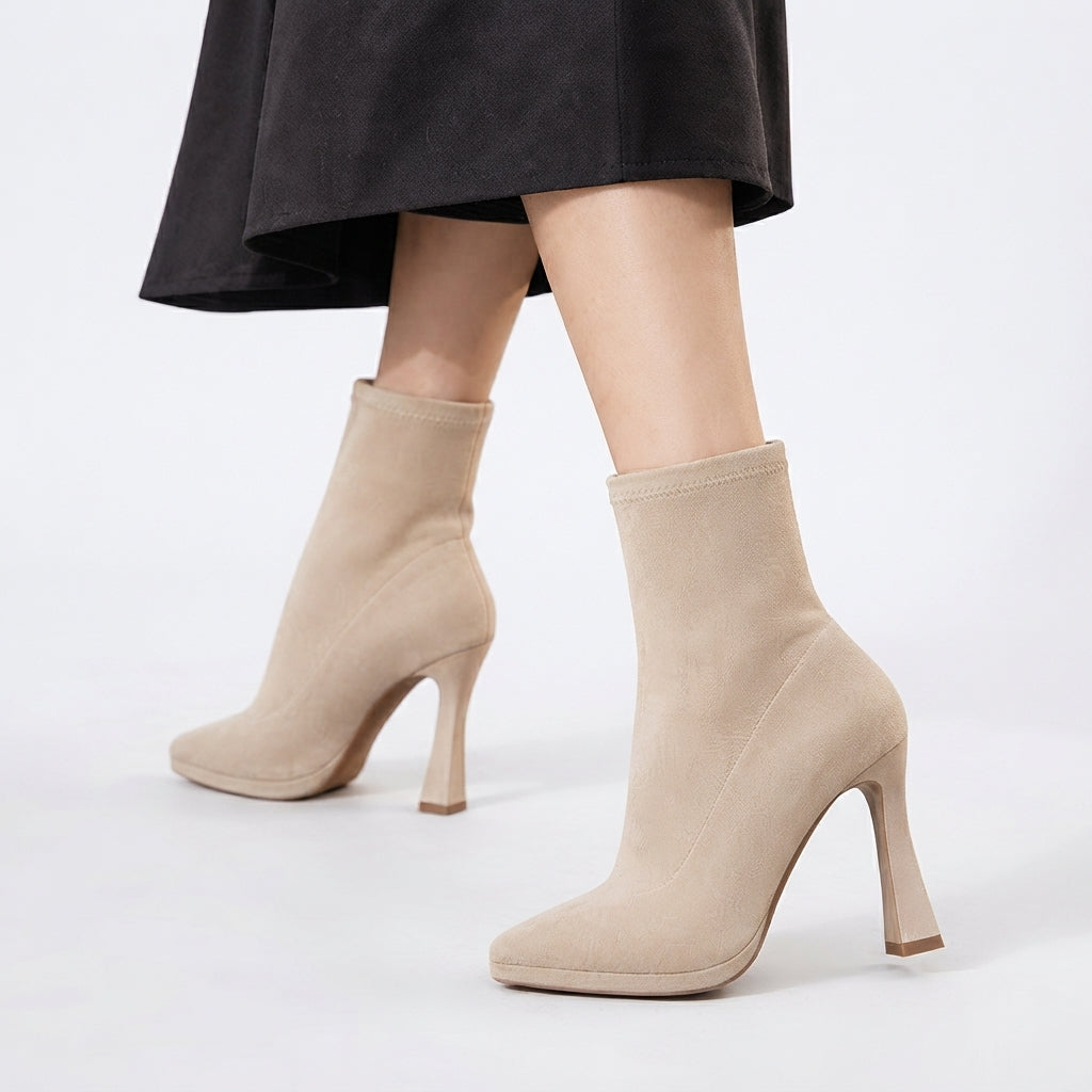 Platform Sock Boots, Stretch Upper Flared Heel Ankle