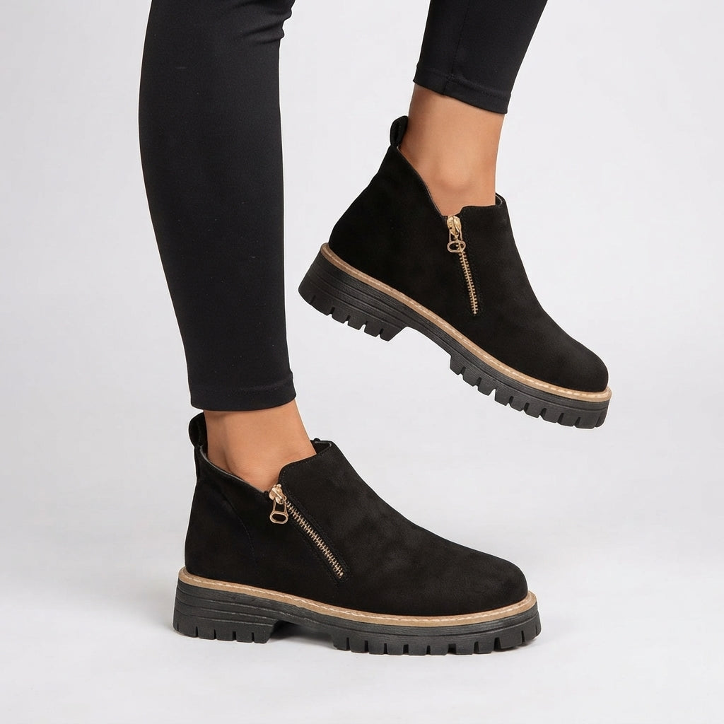 Cushioned Platform Ankle Boots, Supportive Side Zip