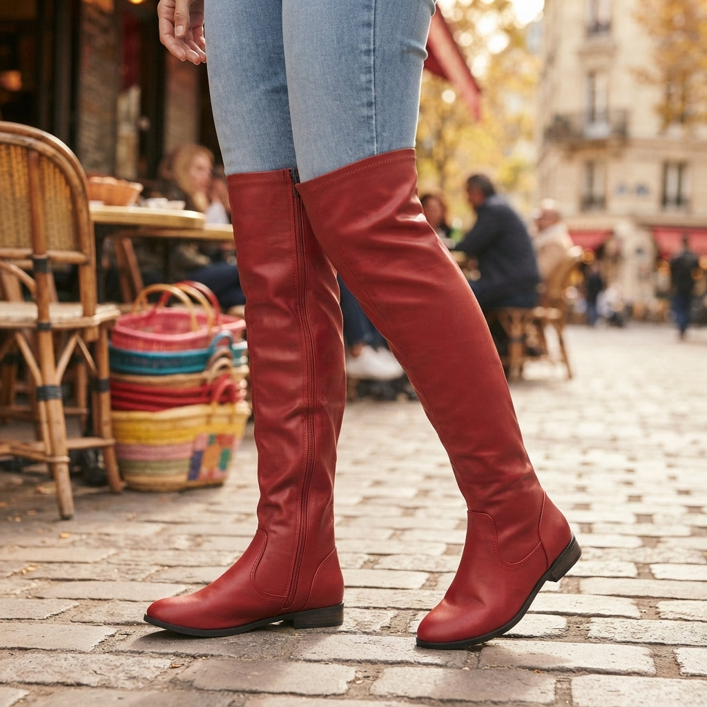 Over The Knee Boots, Stretch Slim Shaft Low Block Heel