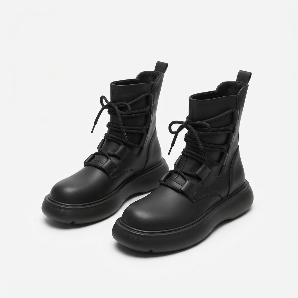 Lace Up Platform Combat Boots, Insulated Chunky Sole