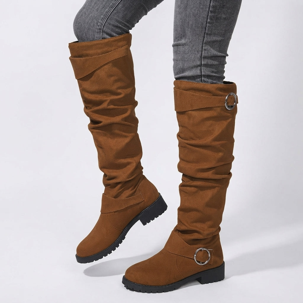 Over The Knee Slouch Boots, Buckle Strap Block Heel