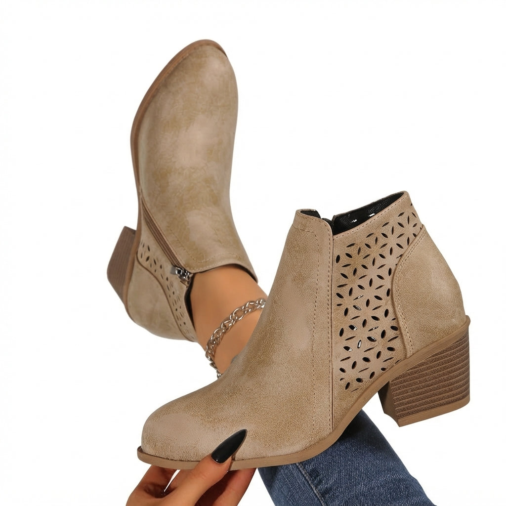 Heeled Ankle Boots, Stacked Heel and Non-Slip Sole