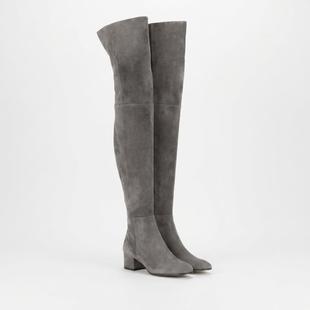 Over The Knee Suede Boots, Block Heel in Five Colours