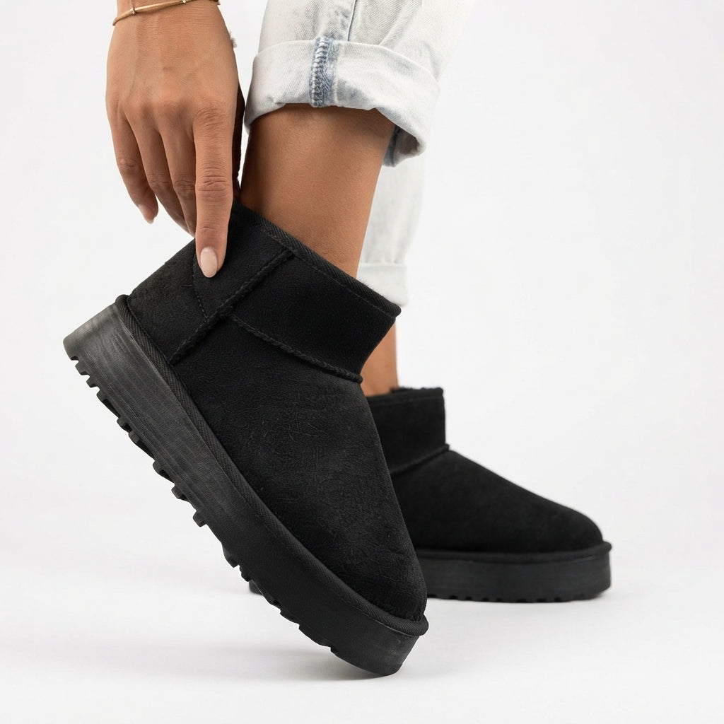 Fleece Lined Suede Ankle Boots, Slip On Pull Tab Pair