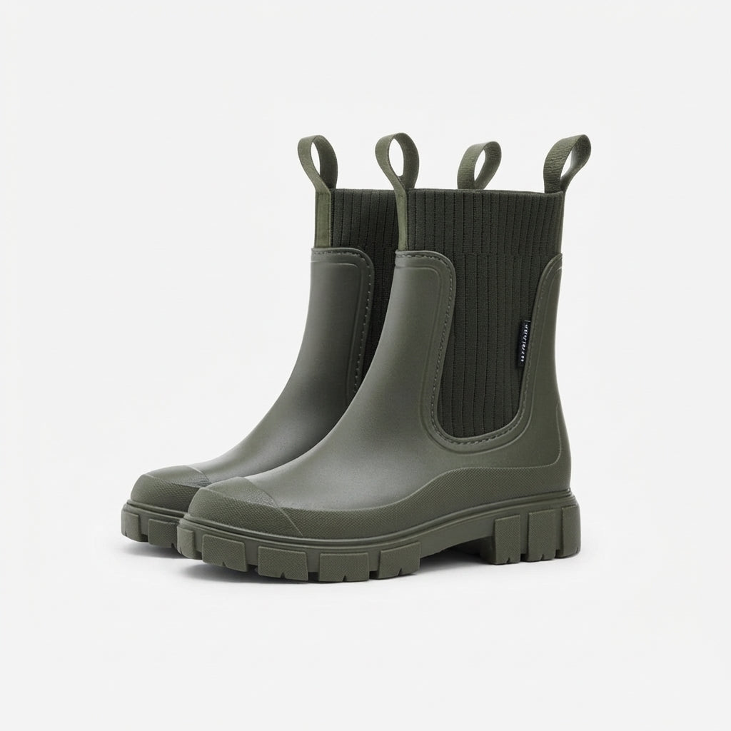 Waterproof Rubber Chelsea Boots, Knit Collar Lug Sole