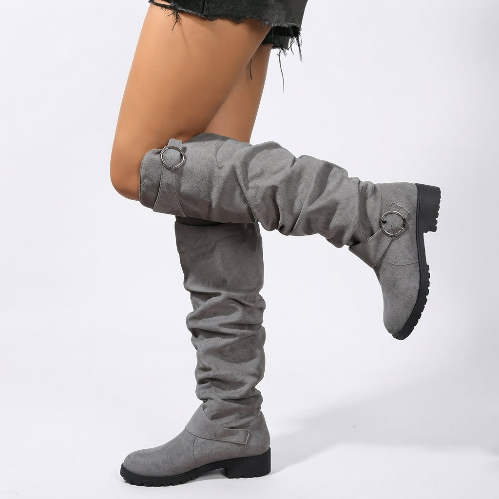 Over The Knee Slouch Boots, Buckle Strap Block Heel