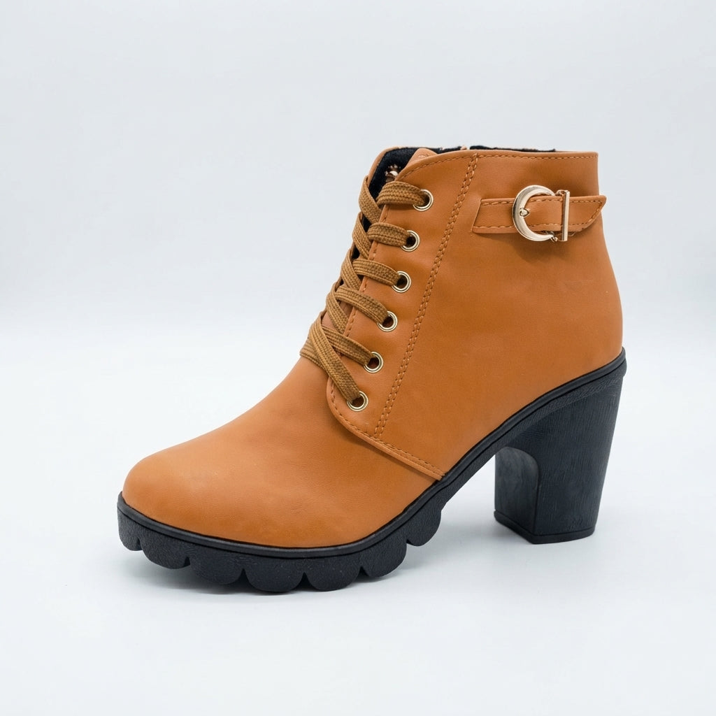 Heeled Platform Ankle Boots, Lace Up with Grip Sole