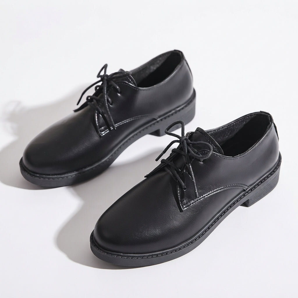 Leather Brogue Oxford Shoes, Wingtip Lace Up Platform