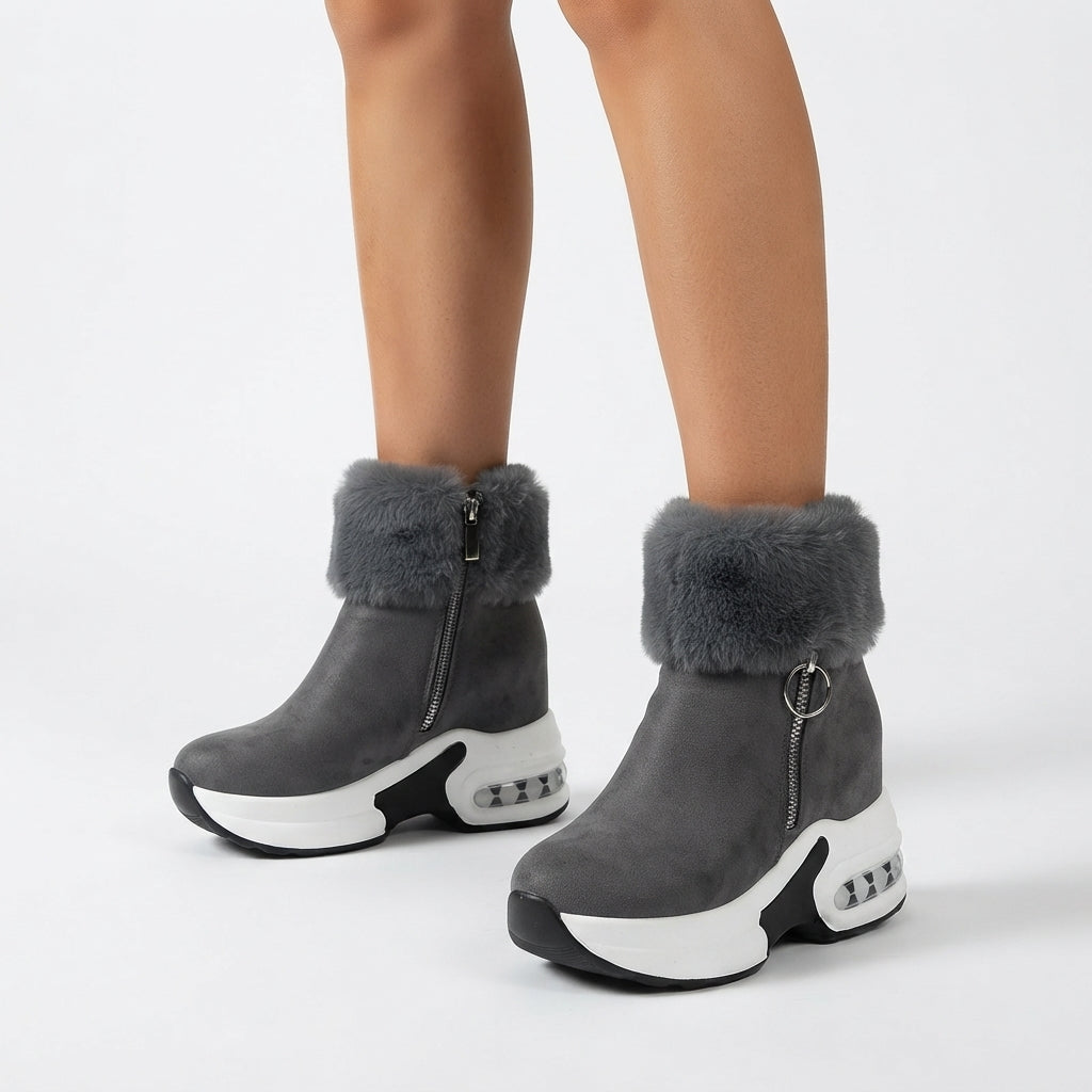 Faux Fur Platform Ankle Boots, Cushioned Air Pocket Sole