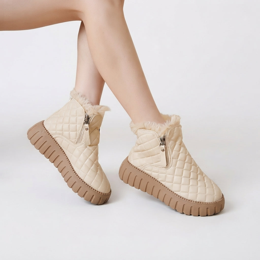 Quilted Winter Ankle Boots, Water Resistant Fur Lined