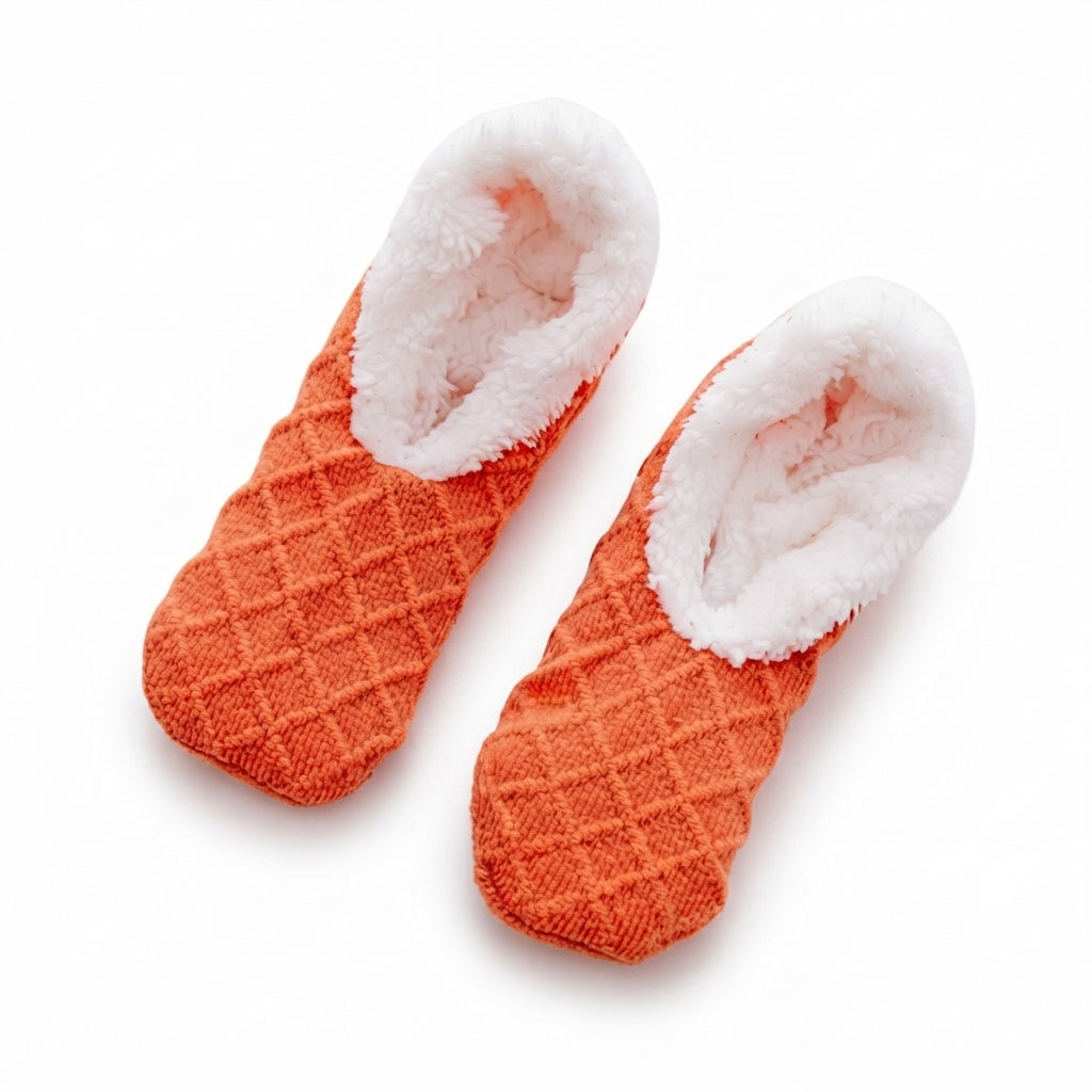 Plush Slipper Socks, Non-Slip Sole, Fleece Lined Knit