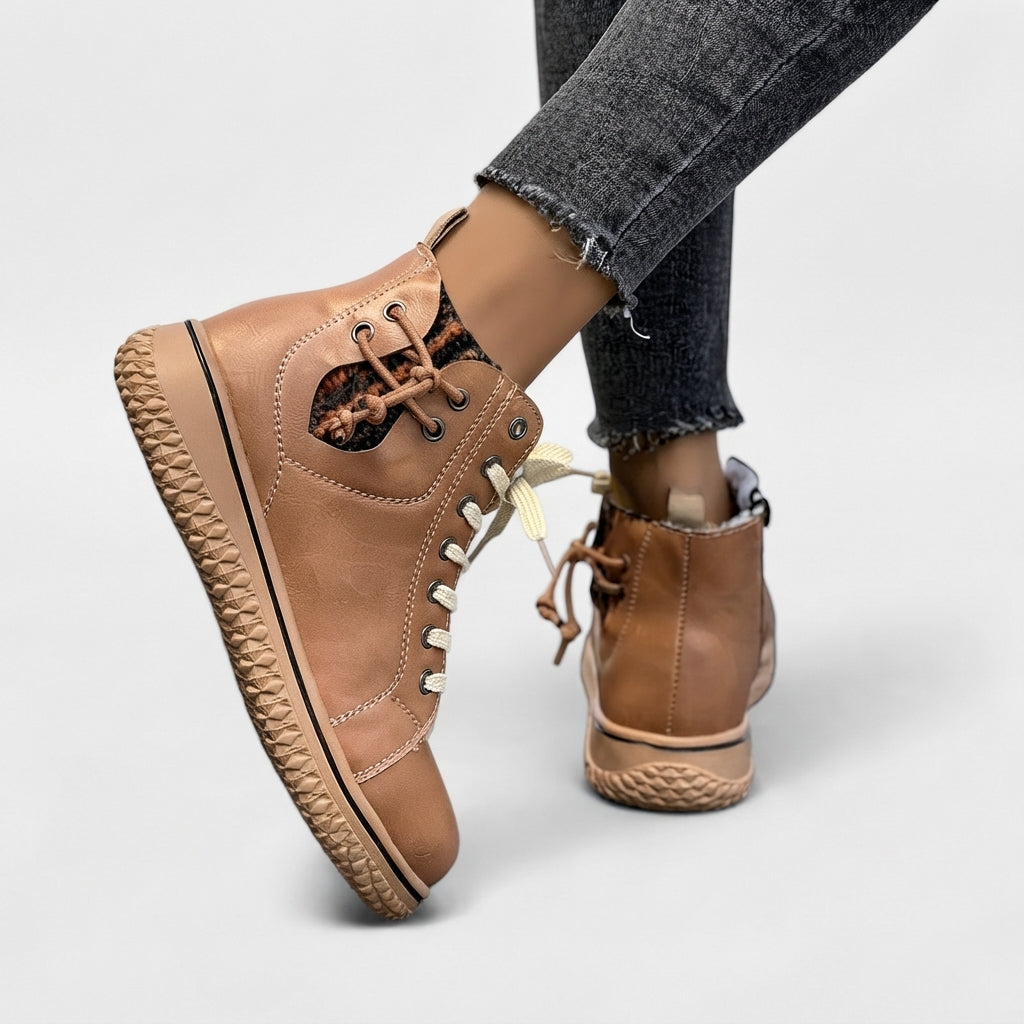 Lace-Up Ankle Boots, Side Zip and Warm Soft Lining