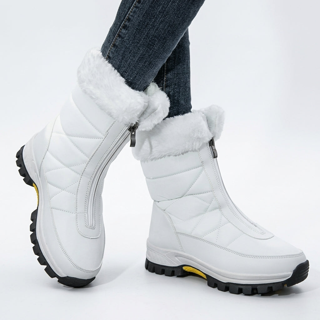 Faux Fur Cuff Ankle Boots, Cushioned Chunky Tread Sole